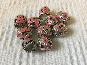 1 Breast cancer many pink enamel ribbon metal large hole bead 11mm - Picture 1 of 3
