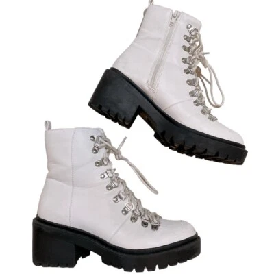 Olivia Ferguson Mujer Blanco Con Cordones Cremallera Cuero Tacón Grueso Botas Talla 6 Foto 1 de 4