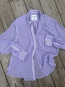 american eagle outfitters Women’s Purple Striped Button Sheer Long Sleeve Shirt - Picture 1 of 7