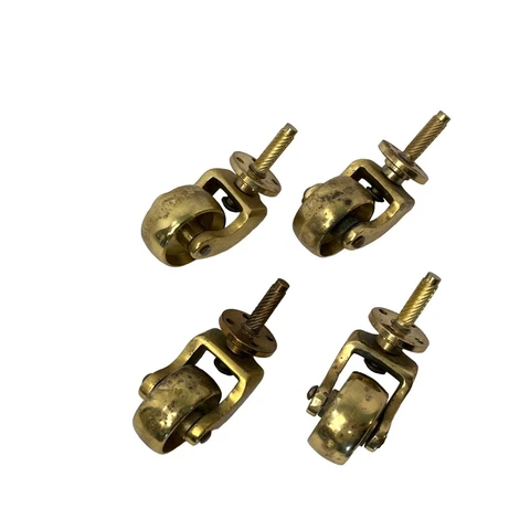 Set of 4 Solid Brass Caster Wheels, Vintage Distressed Aged Heavy Solid Wheels Cover