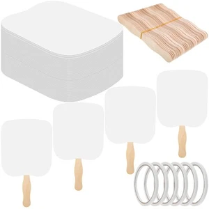 Church Fans Handheld Set Included Blank Cardstock Wavy Wooden Sticks Double S... - Picture 1 of 6