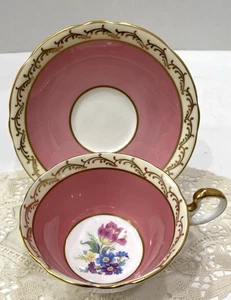 Aynsley Vintage Blush Pink Banded Gold Trim Teacup & Saucer Set Tea Cup Floral - Picture 1 of 11
