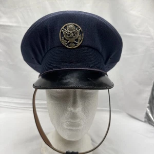 1960's US Air Force Service Wool Cap, Blue, Size 6 3/4 Chin Strap Moth Holes - Picture 1 of 15
