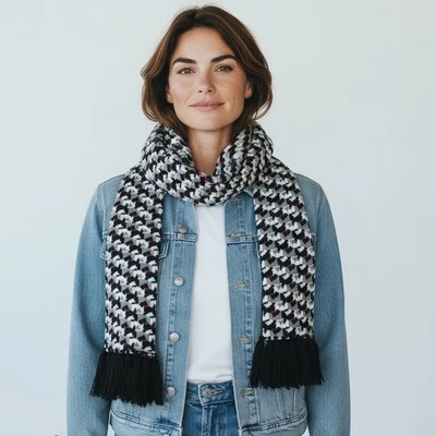 VERA BRADLEY Scottie Dog Pattern Winter Scarf Black Fringe Tassels- 10x84 - Image 1 of 4