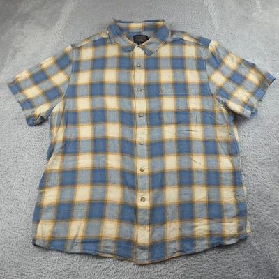 Camisa Pendleton Para Hombres 2XL Azul Naranja Mezcla de Lino a Cuadros Manga Corta Playa Informal Foto 1 de 4