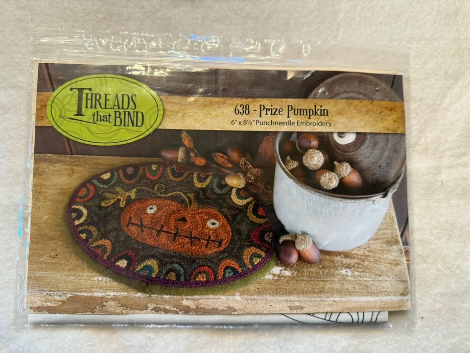 Threads That bind Prize Pumpkin Punchneedle Pattern New With Fabric Jack - Image 1 of 3