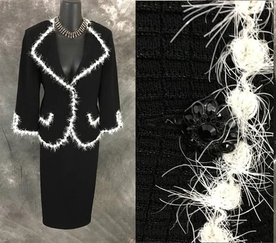 HERMOSA Chaqueta St John Tejida Negro Blanco Multi Traje Blazer Talla 8 Foto 1 de 4