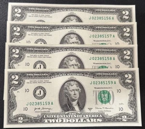 4 NUEVOS billetes de dos dólares secuenciales sin circular sin circular ¡Gran regalo! - Imagen 1 de 2