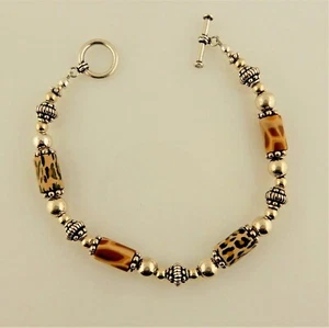 Animal print fimo clay bracelet with Sterling silver beads and Toggle - Picture 1 of 3