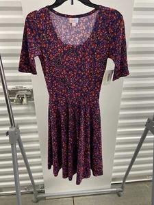 NWT LULAROE XS Nicole DRESS Leaves Floral Fall Multicolor Red Orange Purple - Picture 1 of 7