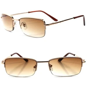 Retro Fashion Gold Mens Rectangle Rectangle Tinted Lens 2.00 Reading Sun Glasses - Picture 1 of 4