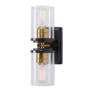 Forte Lighting Duo 2 Light Wall Sconce, Black and Soft Gold/Clear - 2424-02-62 - Picture 1 of 1