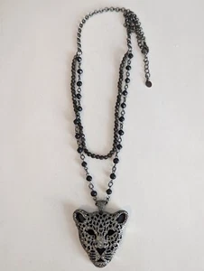 Collar de mujer 26" ajustable elegante negro/plateado brillante leopardo gema y cuentas - Imagen 1 de 6
