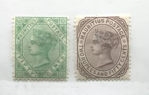 Mauricio QV 1880 50 centavos y 2 rupias 50 centavos como nuevo o.g. bisagras - Imagen 1 de 1
