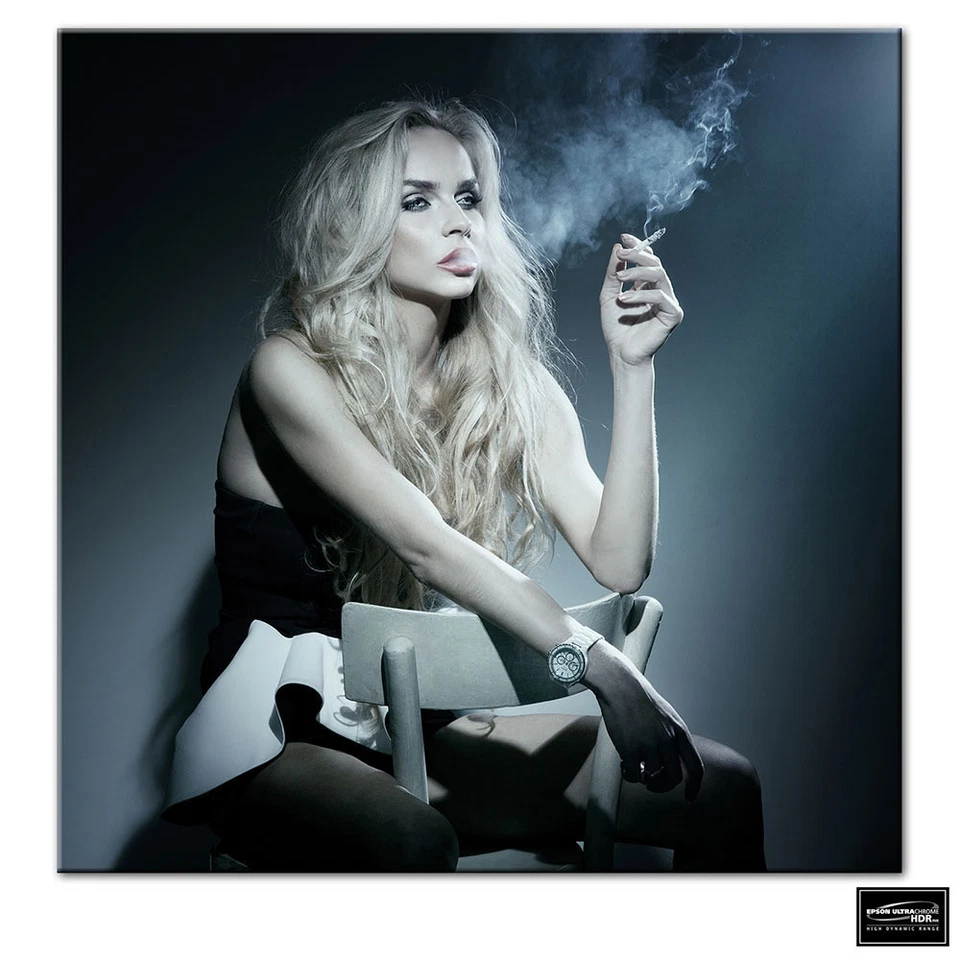 Erotic Woman Smoking   BOX FRAMED CANVAS ART Picture HDR 280gsm - Image 1 of 1