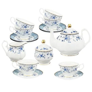 21 Piece Floral Porcelain Tea Set British Tea Cup And Saucer Set For 6 Tea Party - Picture 1 of 6