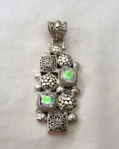 SARDA STERLING SILVER SHIMMERING MYSTIC TOPAZ ORNATE DOTS MEDALLIONS PENDANT - Picture 1 of 8