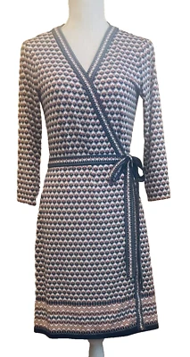 MAX STUDIO Wrap Dress Sz MED Blue Coral White Stretch Womens Work Corporate Look - Image 1 of 4