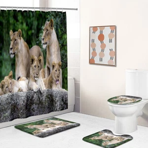 Alfombra antideslizante cortina de ducha de leopardo alfombra de baño cubierta de asiento de inodoro - Imagen 1 de 17
