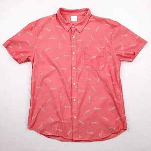 Budweiser Shirt Mens Large Red Spellout Logo All Over Print Beer Button Up - Picture 1 of 8
