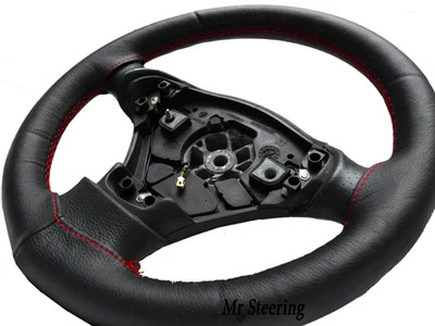 Funda De Volante De Cuero Negro Real Para SEAT EXEO 2008-2013 Con Costura Roja - Imagen 1 de 2
