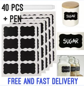 40 x Chalk Labels with Pen Set Blackboard Chalkboard Pantry Jar Stickers - UK - Picture 1 of 5