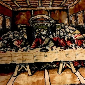 The Last Supper Tapestry  Vintage 18”x35”Gold Background No Fringe  Read - Picture 1 of 13