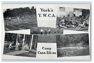 c1940's Multiview Tennis Archery Swimming YWCA Camp Cann-Edi-On York PA Postcard - Picture 1 of 2