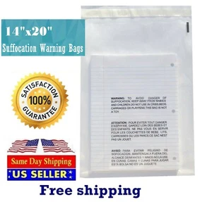 100 14x20 Clear Suffocation Warning Poly Self Seal Bags - ST ShipMailers - Picture 1 of 4