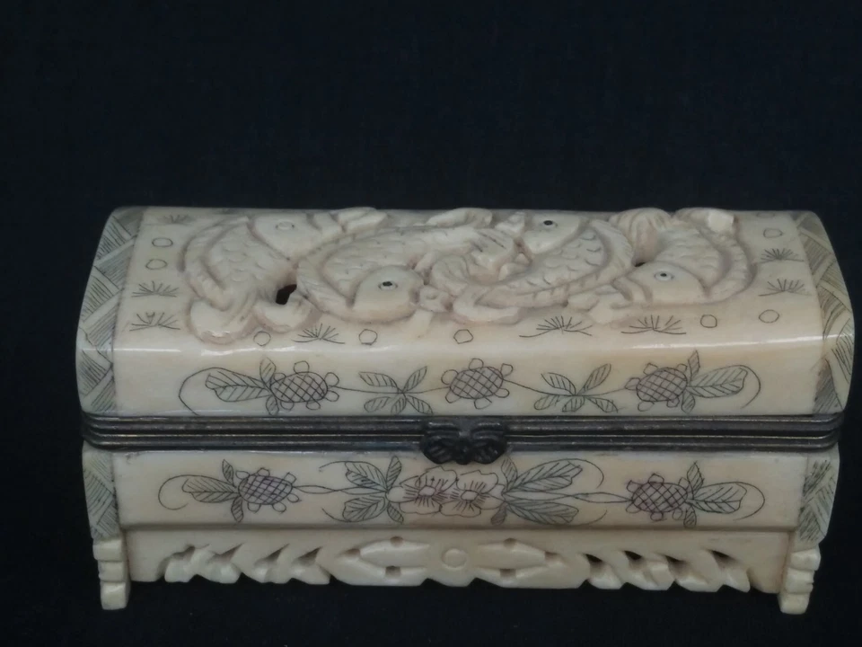 3,6 дюйма китайская азиатская резная шкатулка с рыбками украшение подарочная коллекция - Изображение 1 из 4