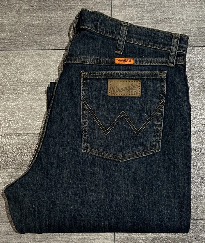 Wrangler FR Flame Resistant Advanced Comfort Dark Wash Denim Work Jeans  34x34 - Image 1 of 4