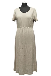 Hessnatur Knitted Dress 38 Beige Mottled Midi short Sleeve Knitted with Linen - Picture 1 of 5