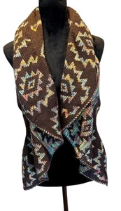 Bohemian Open Front Cardigan Vest Sz L Draped Sleeveless Aztec Pattern Western - Picture 1 of 13
