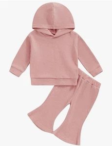 Completo abbinato bambina bambina manica lunga felpa con cappuccio e pantaloni rosa taglia 3-4T - Foto 1 di 11