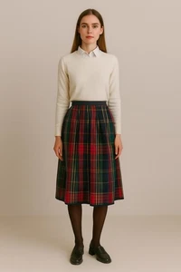 Vintage Helene Straber maxi skirt M / L Pleated skirt tartan Gift for her - Imagen 1 de 8