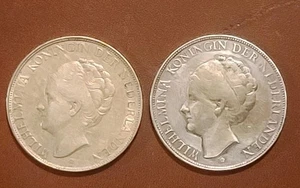 VINTAGE 1932 & 1940 NIEDERLANDE SILBER 2,5 GULDEN 0,72% SILBER JE 25 GRAMM SCHÖN - Bild 1 von 2