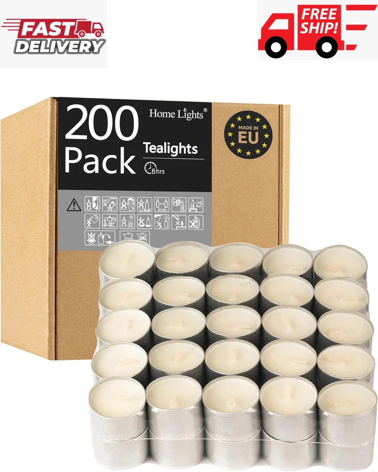 Homelights Tealight Candles - 8 Hour Long Time Burning, Giant 100,200,300 Packs - Image 1 of 4