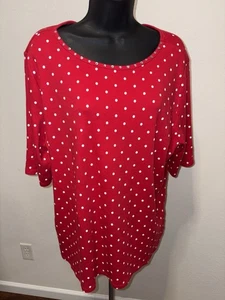 Quaker Factory Damen 1X Pullover Bluse/Top rot gepunktet U-Ausschnitt - Bild 1 von 9