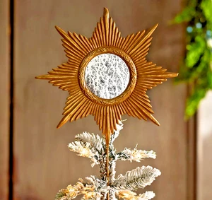ANTHROPOLOGIE MIRROR BRASS STAR TREE TOPPER CHRISTMAS HOLIDAY GOLD GILDED STAND - Picture 1 of 4