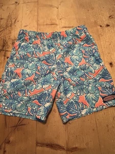 Vineyard Vines Boys Size Large 16 Board Shorts Swim Trunks Hawaiian Hibiscus - Picture 1 of 8
