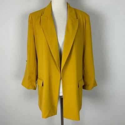 Chaqueta Blazer Tahari Dorado Amarillo Frente Abierto Calce Relajado Talla Grande Para Mujer Foto 1 de 4