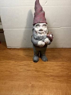 Cast Iron Gnome Holding Mushroom Doorstop Lawn/ Ornament, Original Paint - Image 1 of 4