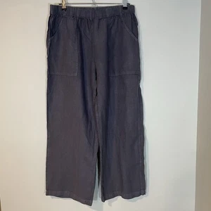 La Fixsun Women Linen Pull On Wide Leg Pants Size M Navy Relaxed Lagenlook Boho - Picture 1 of 7