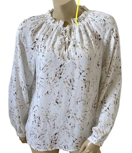A New Day Bluse S weiß bunt Print Langarm Rüschen Ausschnitt Schlüsselloch Boho - Bild 1 von 7