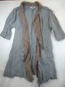 Flax Open Front Duster Jacket Women's Small Gray Linen Lagenlook Hygge Open Long - Picture 1 of 15