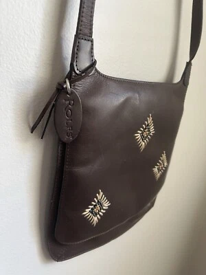 Bolso Bandolera Hobo de Cuero Negro Rolf Cartera Bordada Cuentas Bohemio Boho Foto 1 de 4
