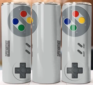 Super Nintendo Style Tumbler 20oz Travel Cup Mug Stainless Steel W/ Straw - Picture 1 of 1