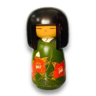 Japanese Kokeshi Wooden Doll Kimono 豊楽 Houraku Rich & Happy Craft Ornament JP N9 - Image 1 of 4