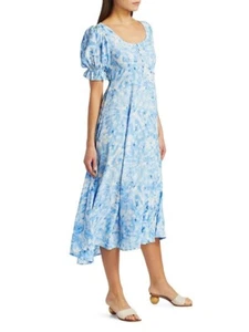 Faithfull The Brand Linnie Dress 12 New Roos Tie Dye Midi Puff Sleeve Blue £180 - Picture 1 of 21