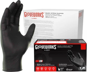 Black Disposable Nitrile Industrial Gloves, 5 Mil, Latex & Powder-Free, Food-Saf - Picture 1 of 12
